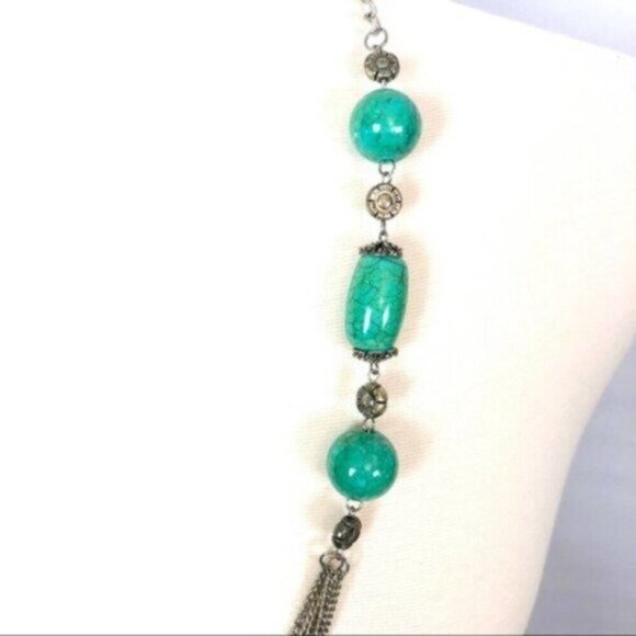 Women's Silver Faux & Chunky Turquoise Bead Necklace Size OS - Picture 4 of 5